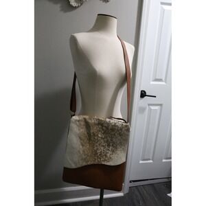 Western Linen Brown Leather‎ Cowhide Hair on Hide Crossbody Messenger Bag